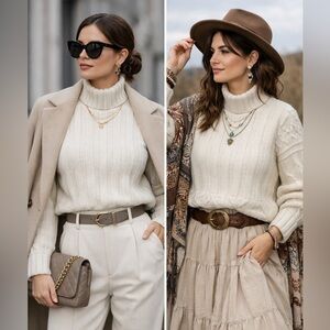 Lambswool & Angora Rabbit Cozy Cream Cable Knit Sweater size S